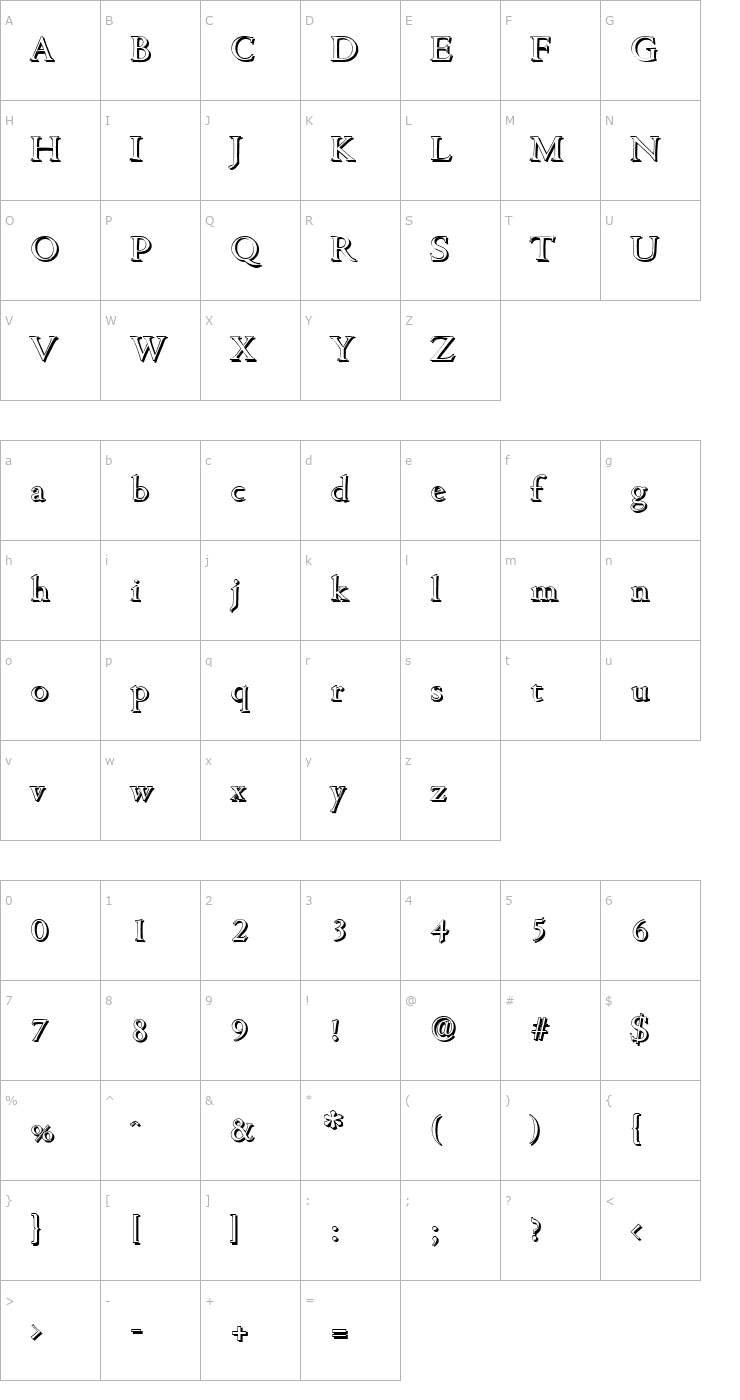 Character Map JohnBeckerShadow-Regular Font