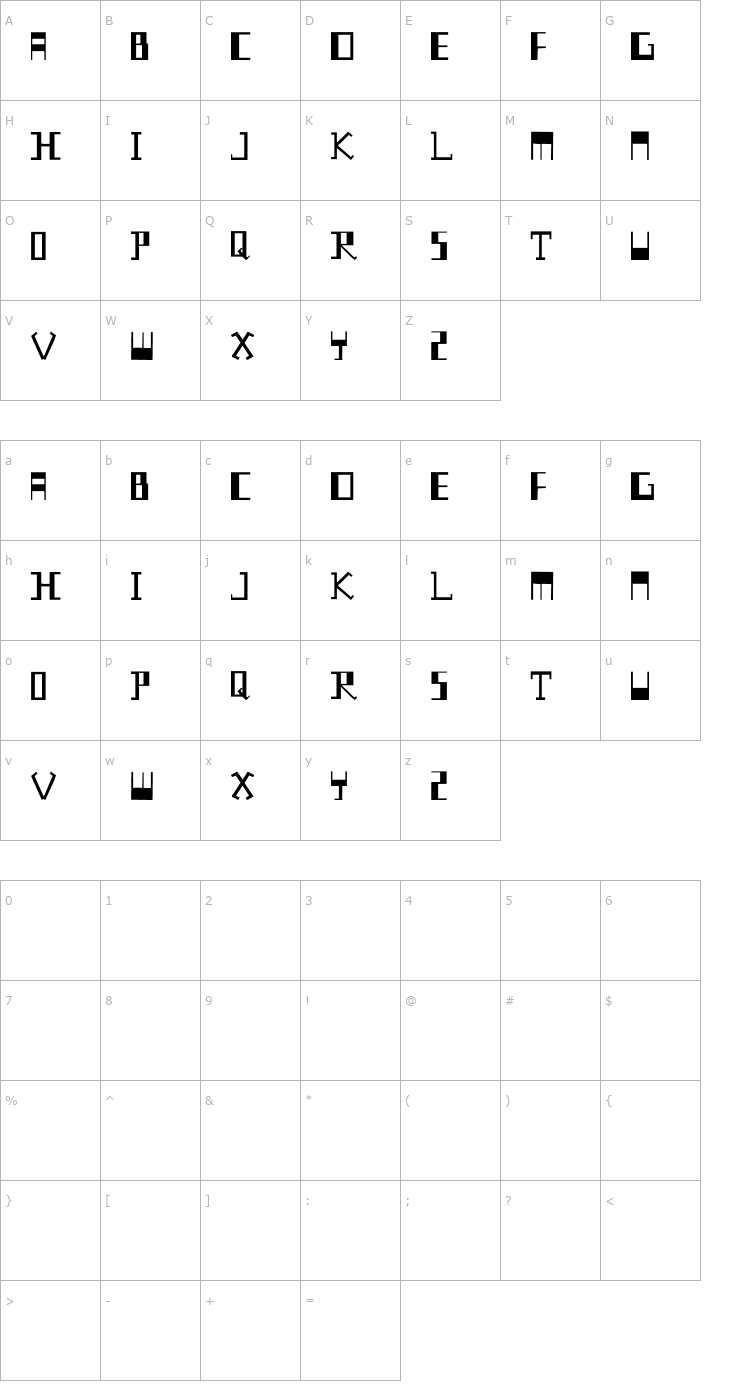 Character Map Johnny Bracket Font