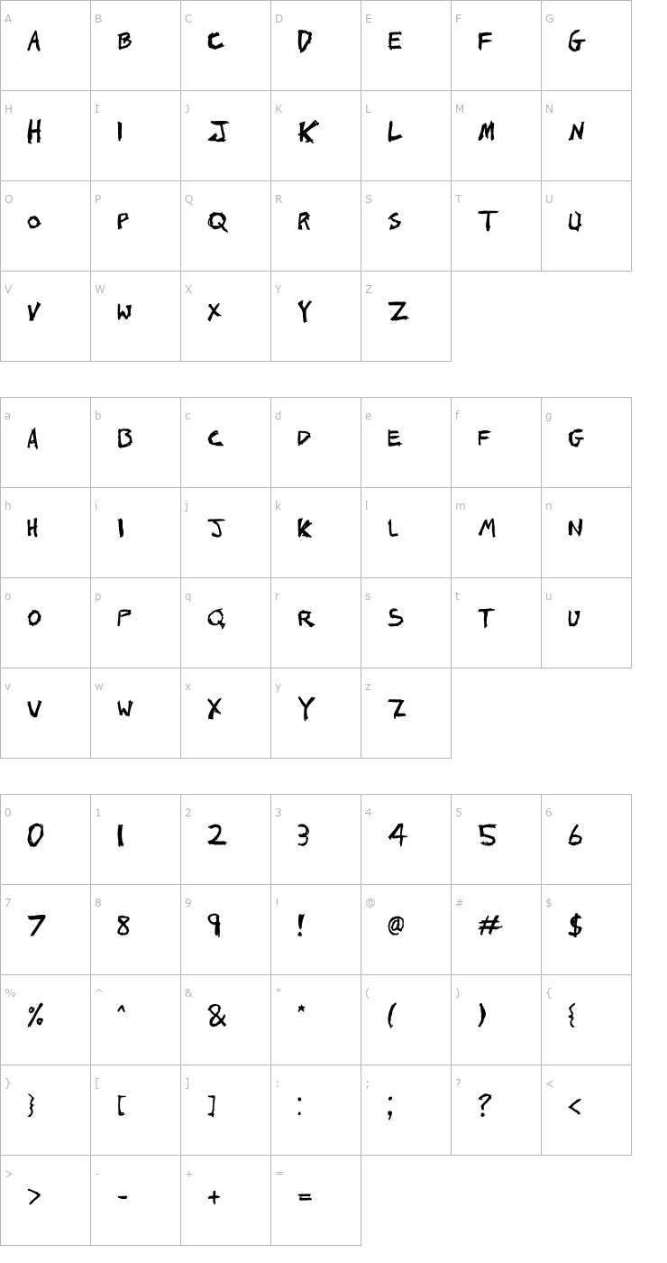 Character Map John's 1000 Hurts Font