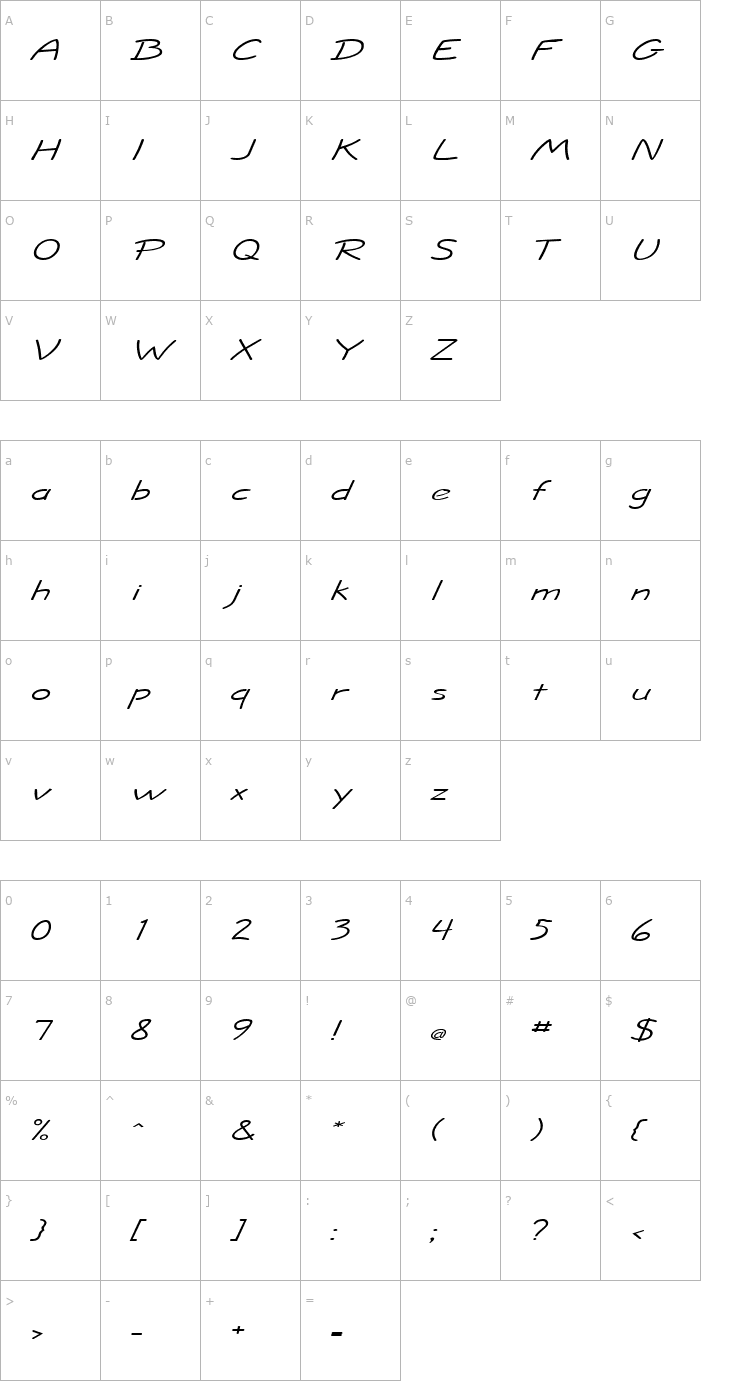 Character Map Jolt Extended Italic Font