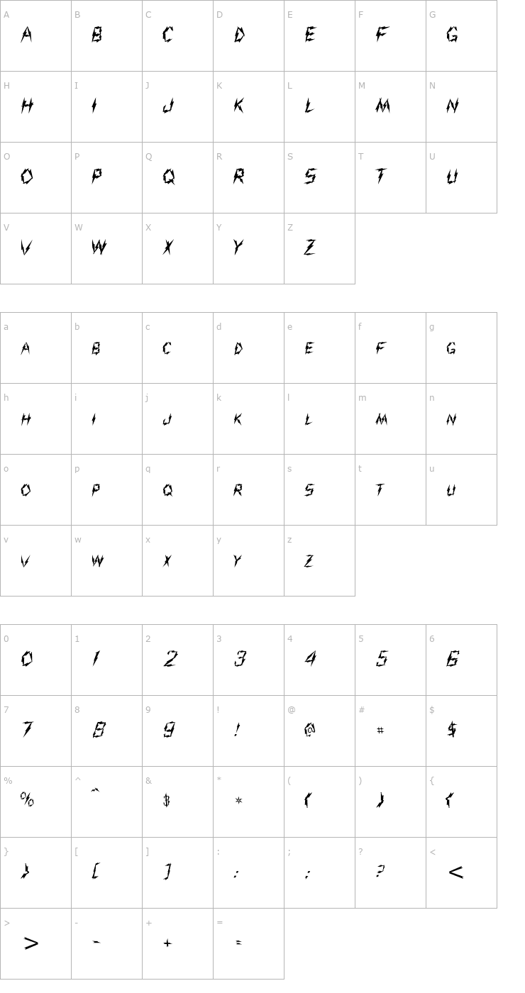 Character Map Jolt Font