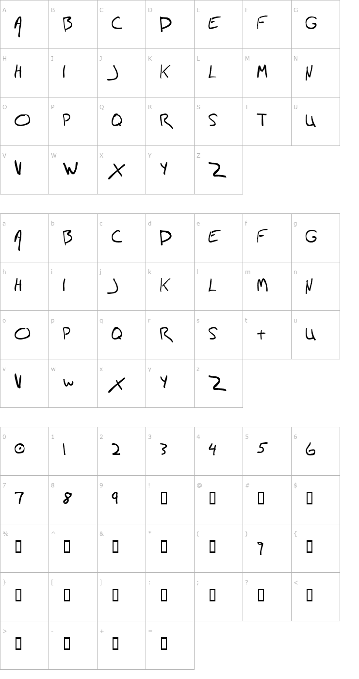 Character Map Jon Font