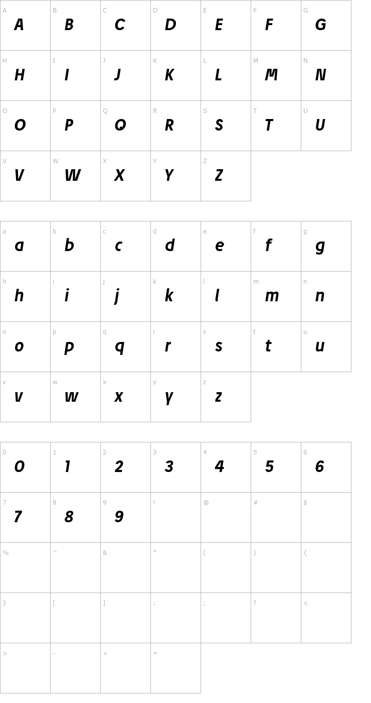 Character Map Josef Pro Bold Italic Font