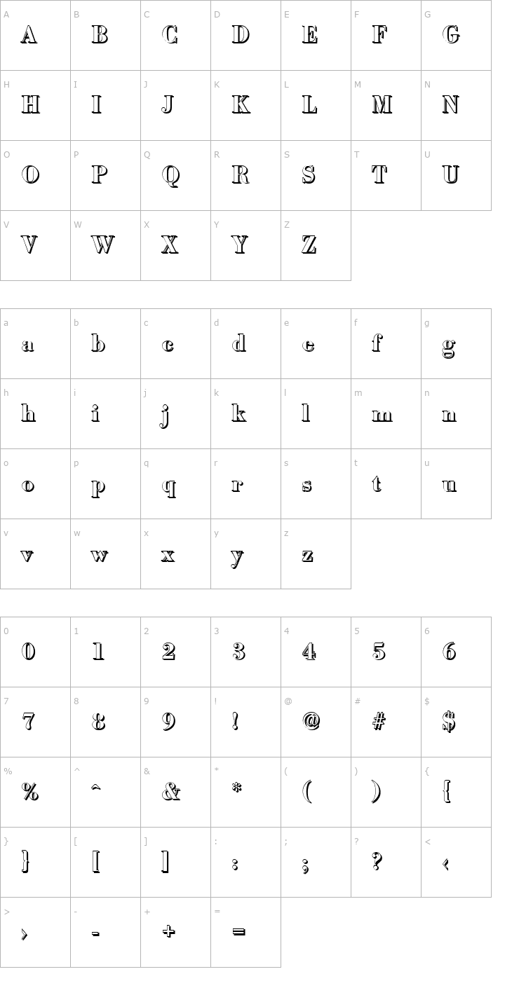 Character Map JosephBeckerShadow-Bold Font
