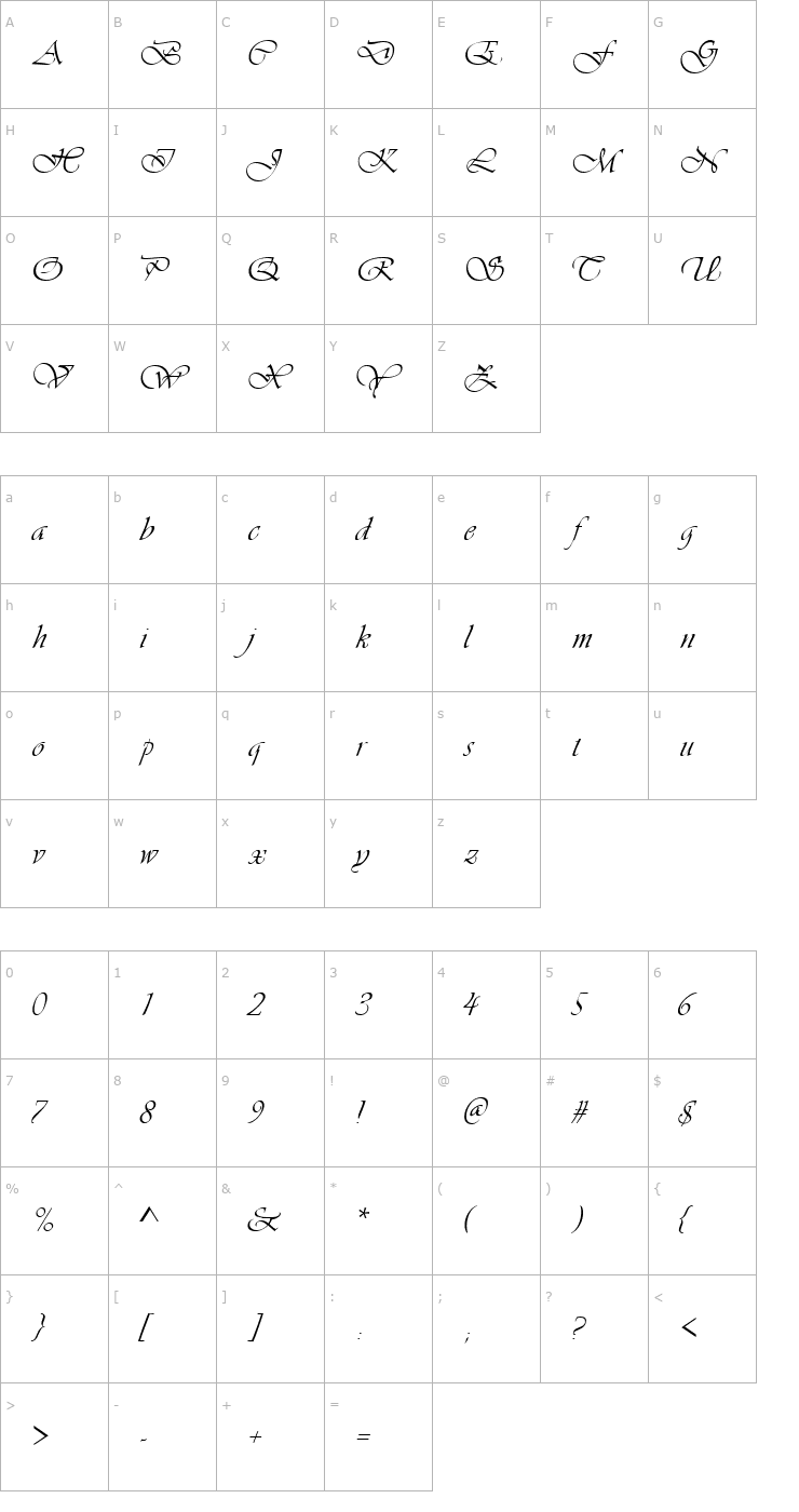 Character Map JosephineScriptSSK Font