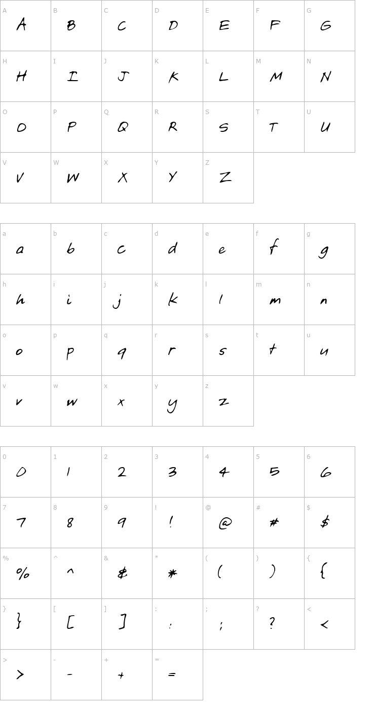 Character Map JoshsHand Regular Font