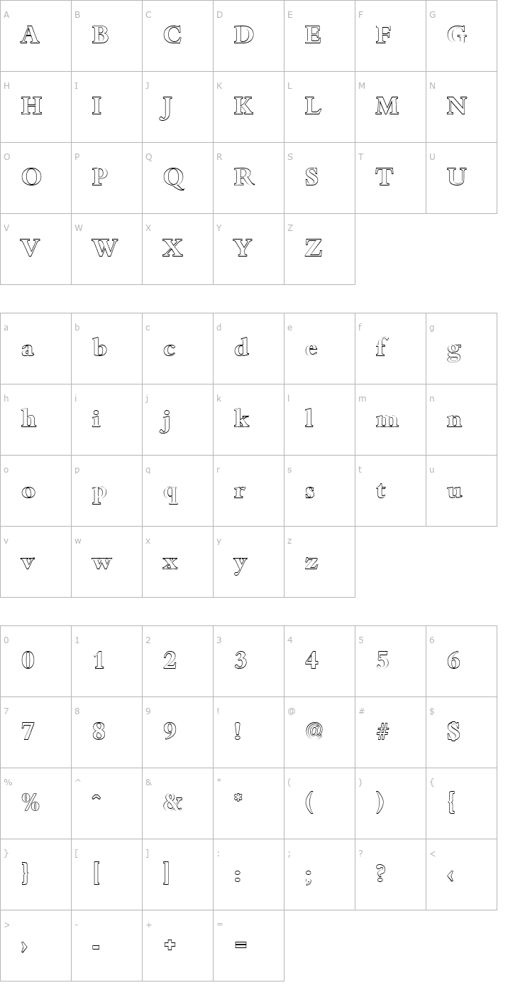 Character Map JoshuaBeckerOutline-Bold Font