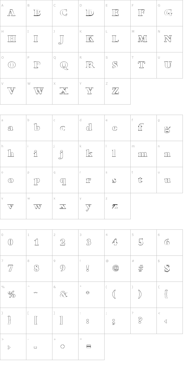 Character Map JoshuaBeckerOutline-Heavy Font