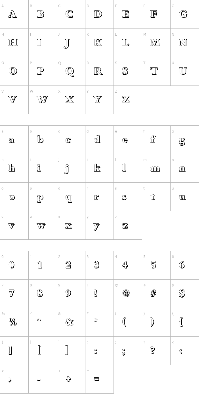 Character Map JoshuaBeckerShadow-ExtraBold-Regular Font