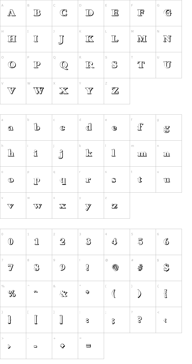 Character Map JoshuaBeckerShadow-Heavy-Regular Font