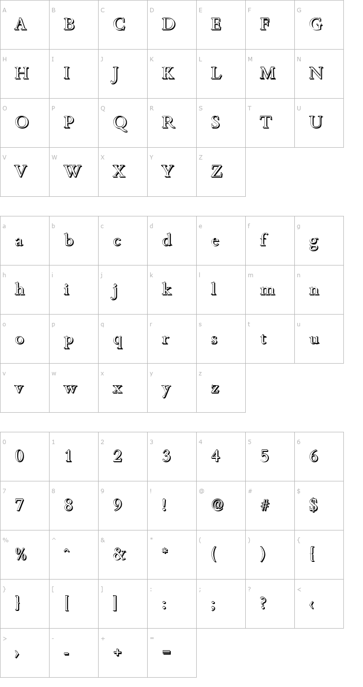 Character Map JoshuaBeckerShadow-Regular Font