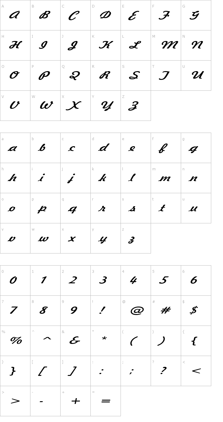 Character Map Jott 43 Extended Italic Font
