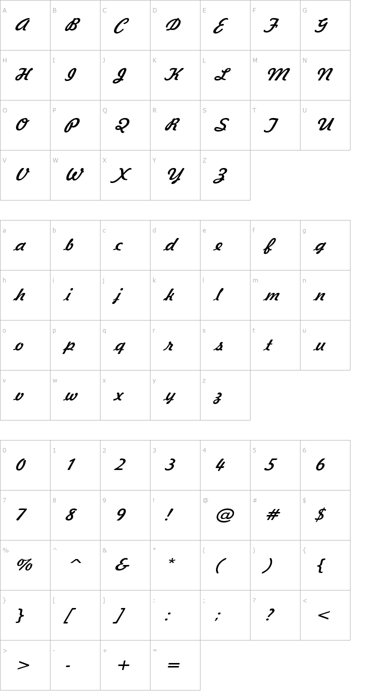 Character Map Jott 43 Wide Italic Font