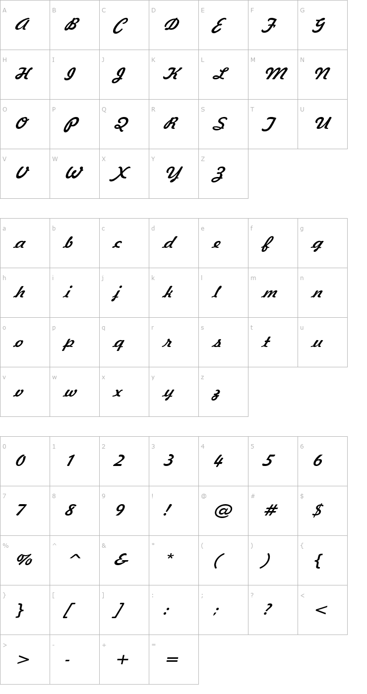 Character Map Jott 44 Wide Italic Font