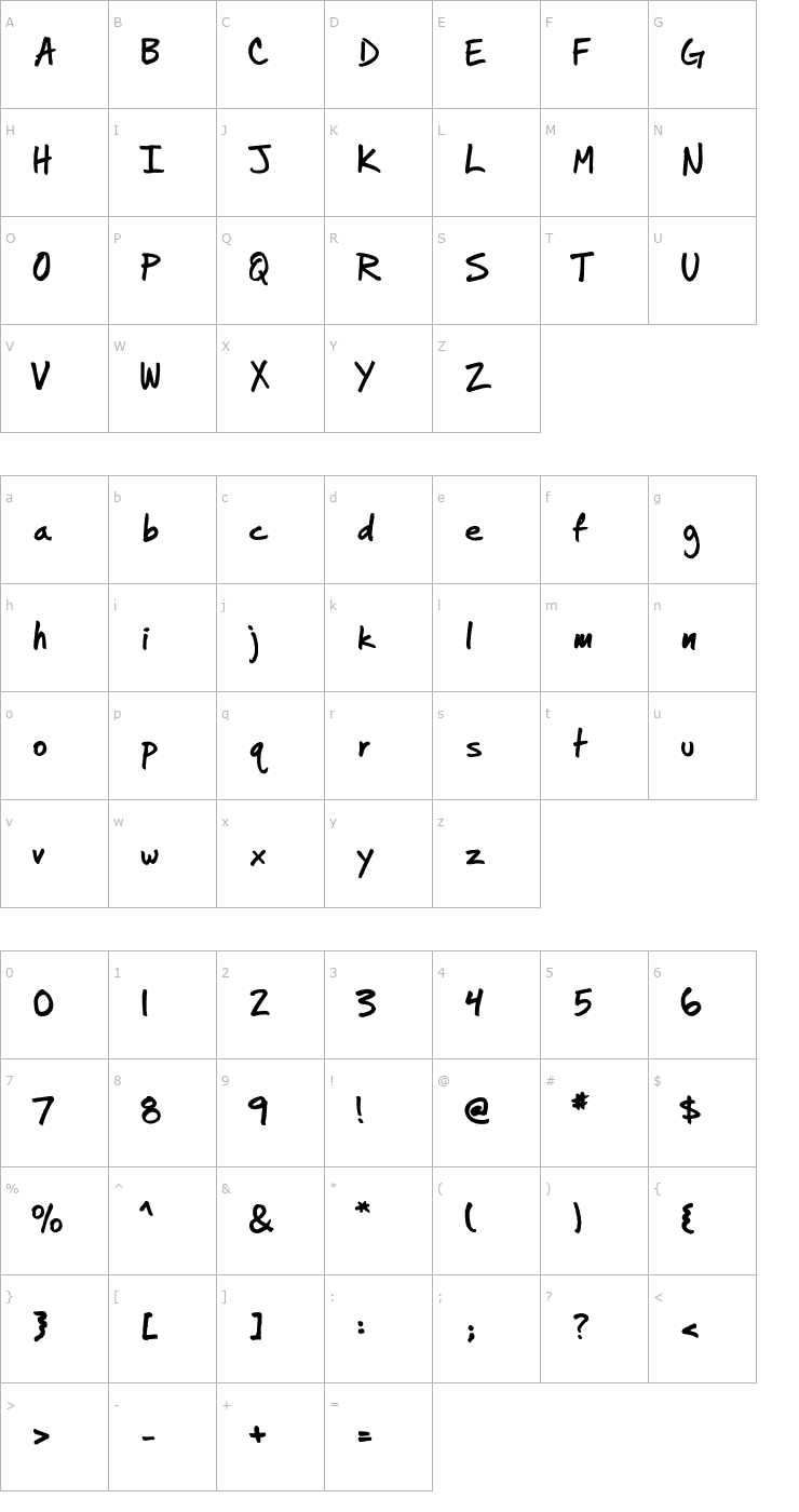 Character Map Jotterscript Font