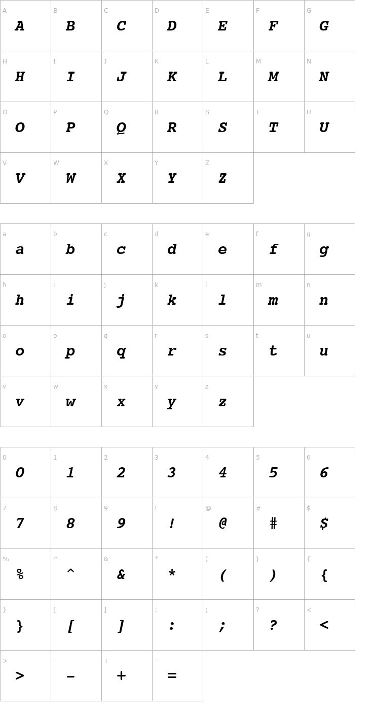 Character Map Journal Bold Oblique Font
