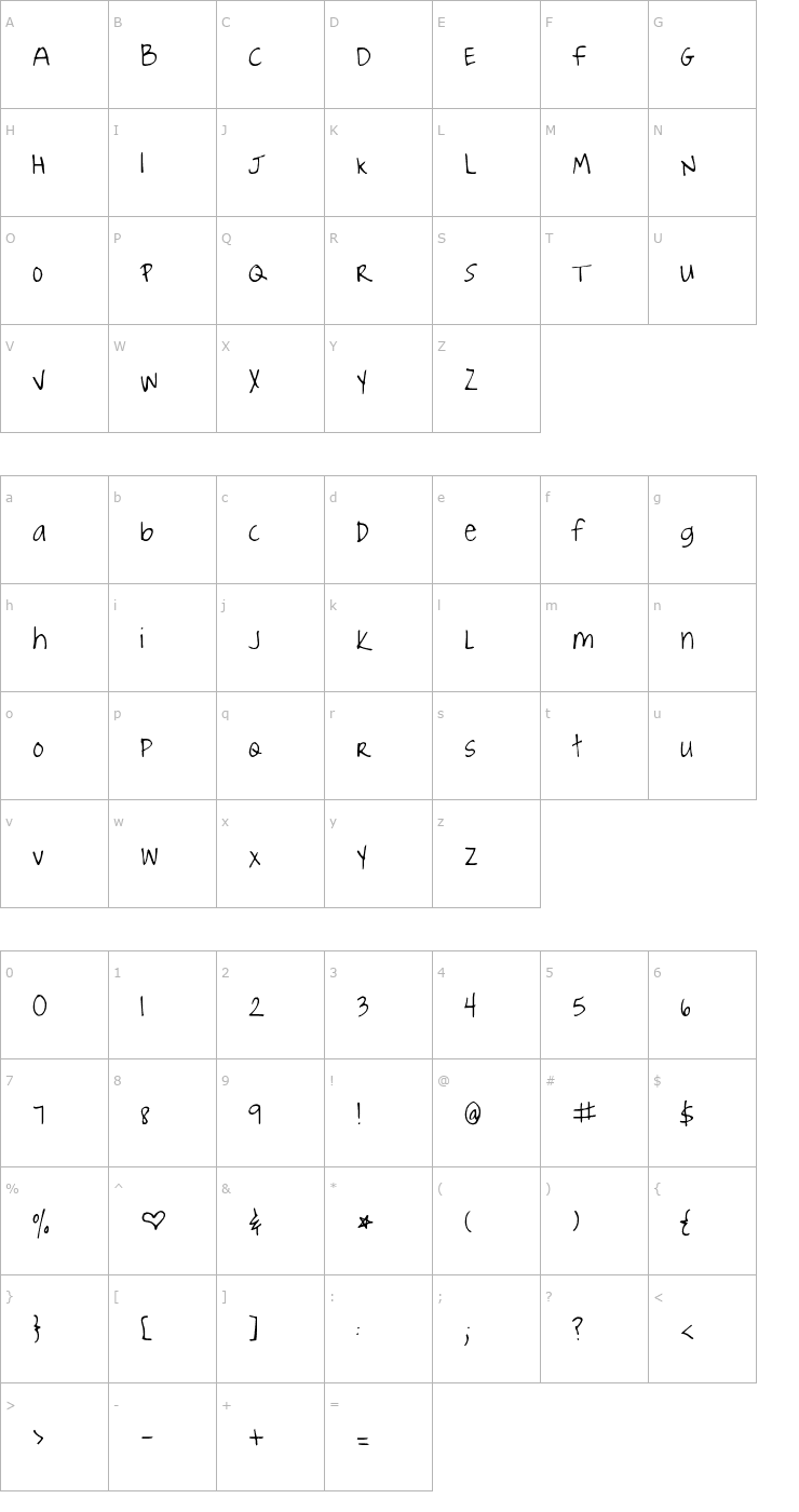 Character Map Joyful Juliana Font
