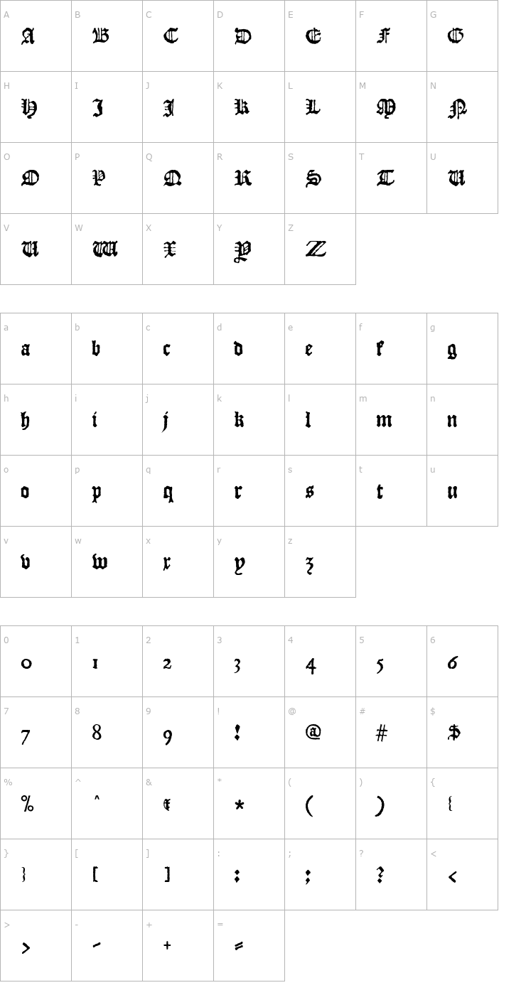 Character Map JSL Blackletter Font