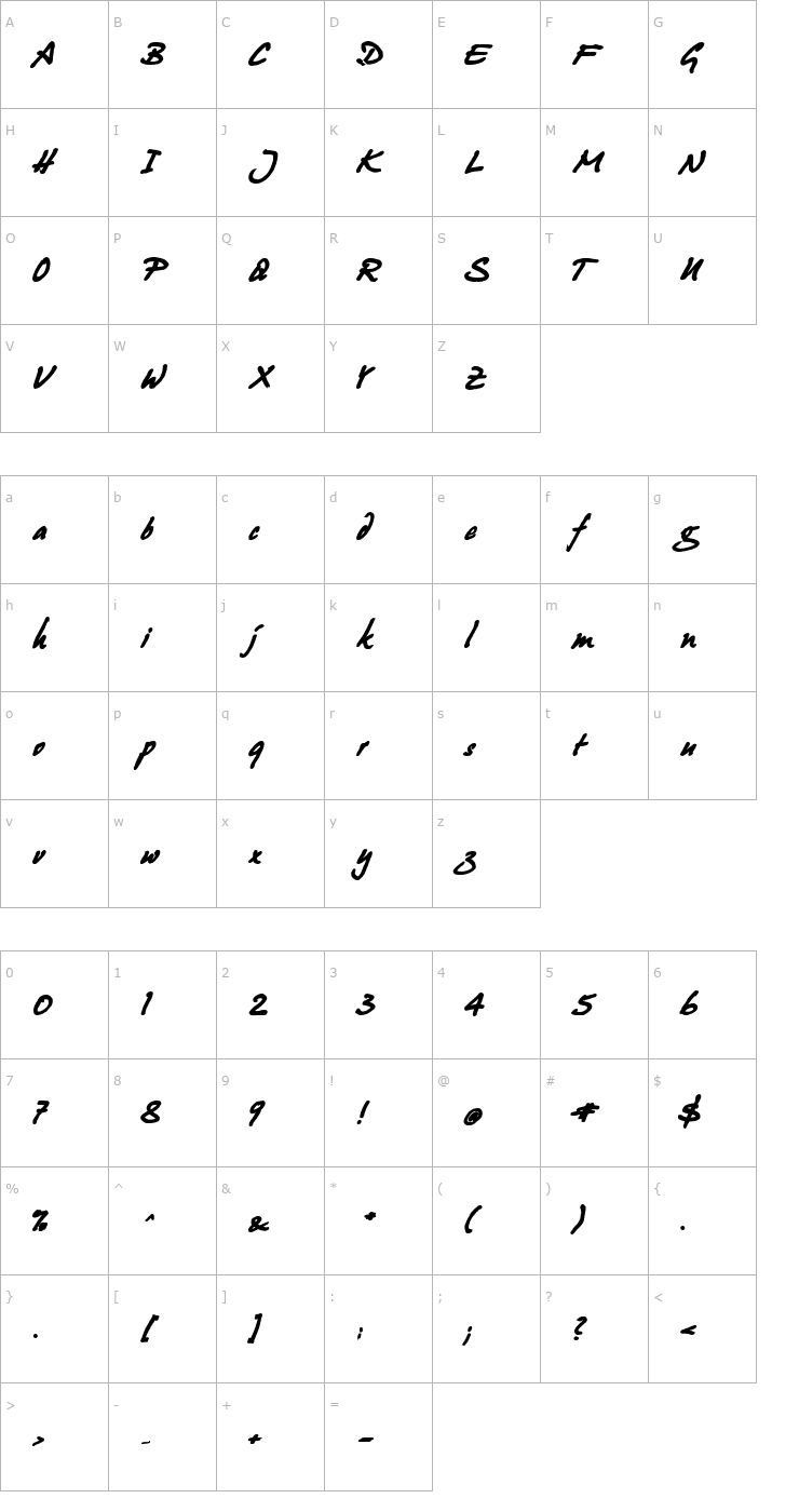 Character Map Juergen Bold Kursiv Font
