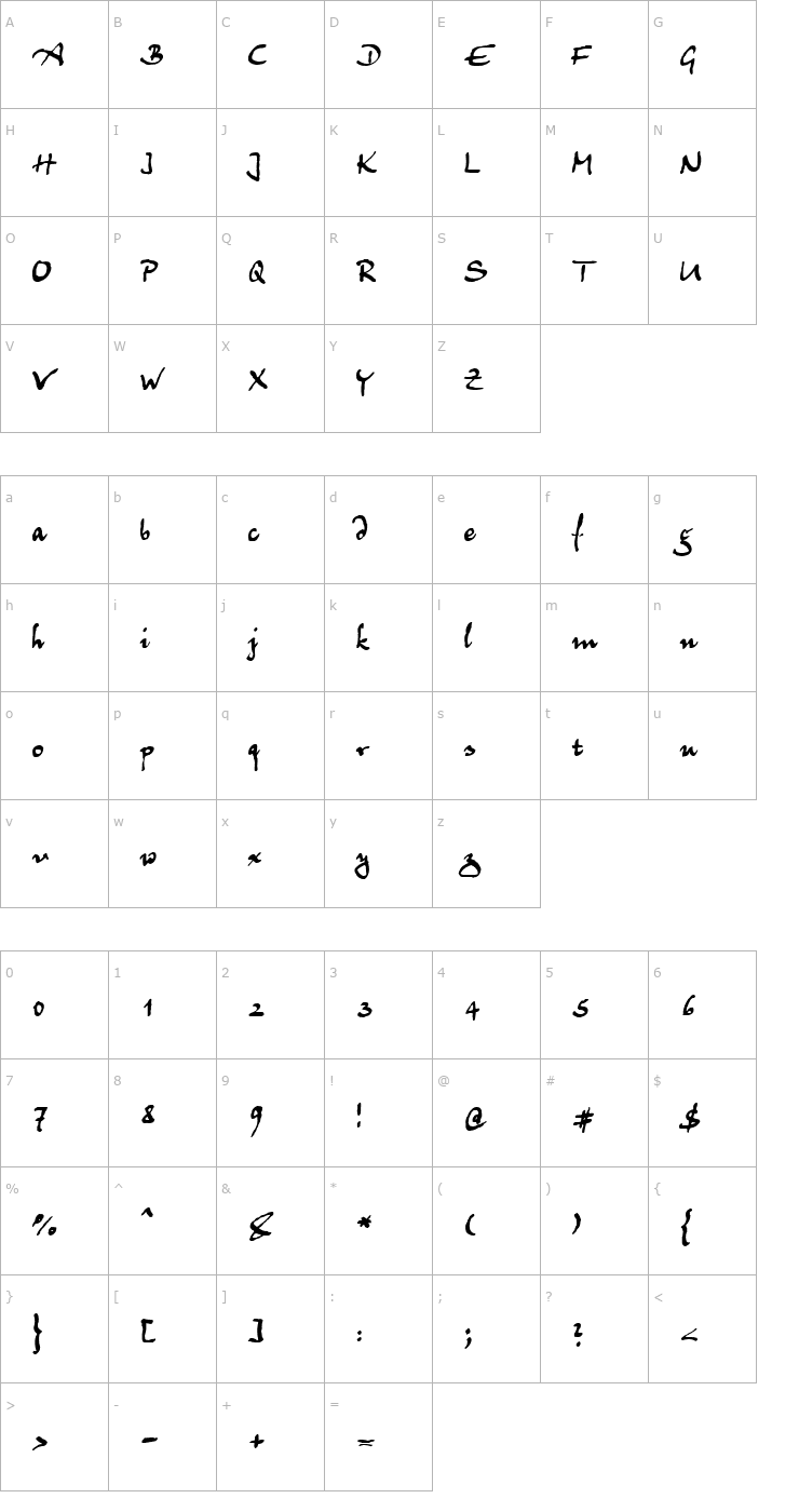 Character Map Juergen Handscript Font