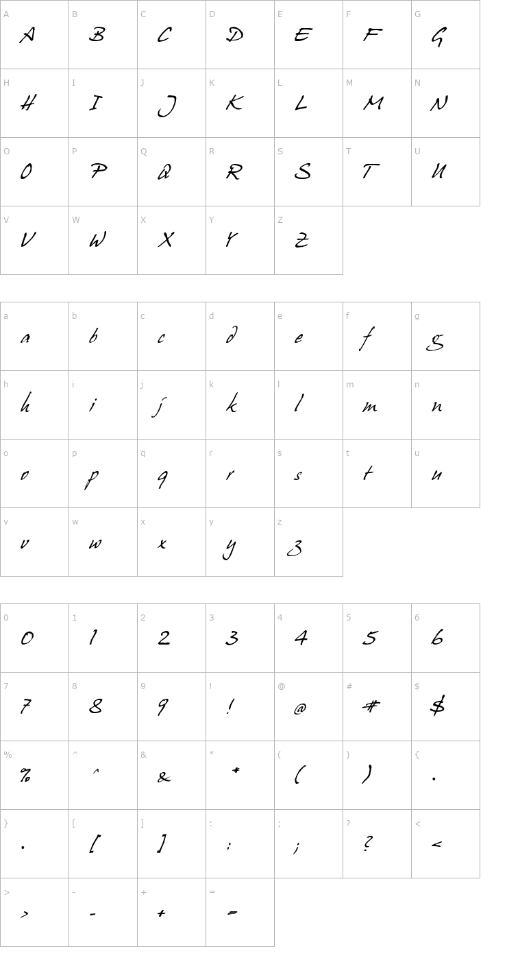 Character Map Juergen Italic Font