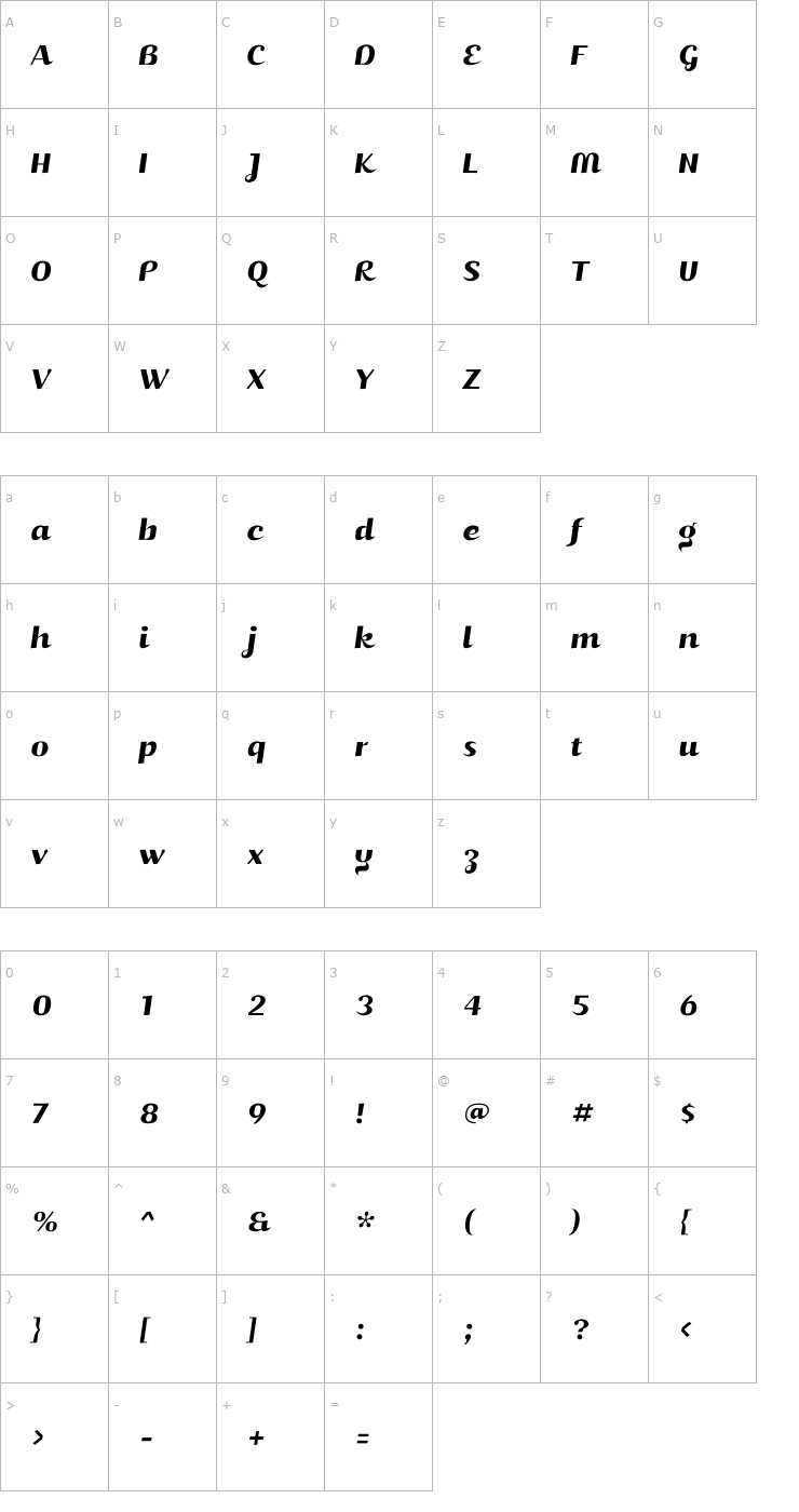 Character Map JuicyRegular Italic Font