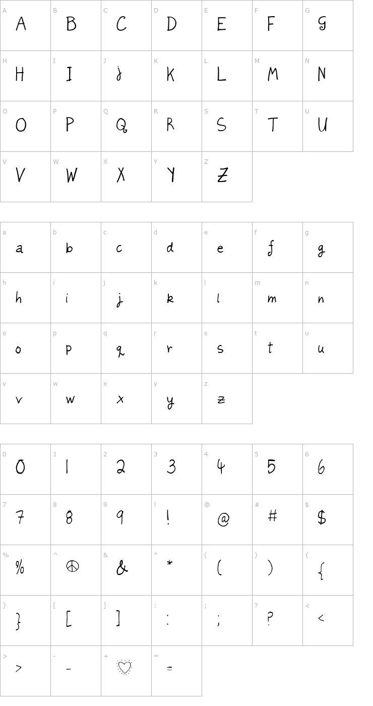Character Map juleswriting Font