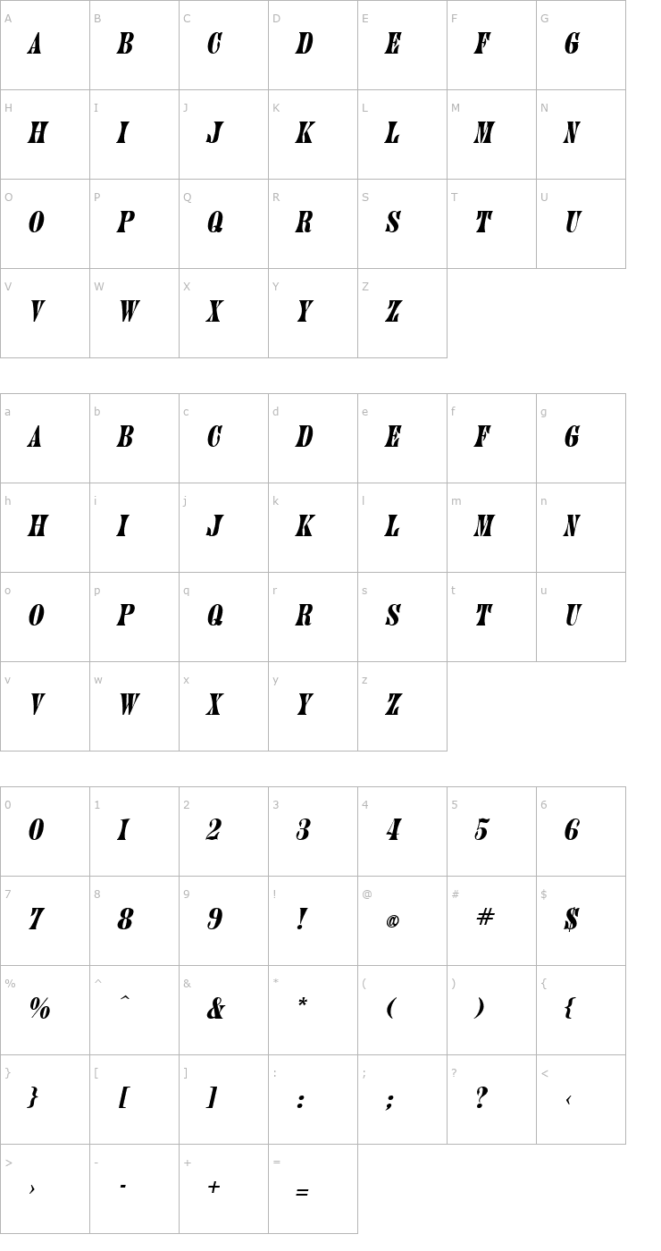 Character Map Julia Italic Font