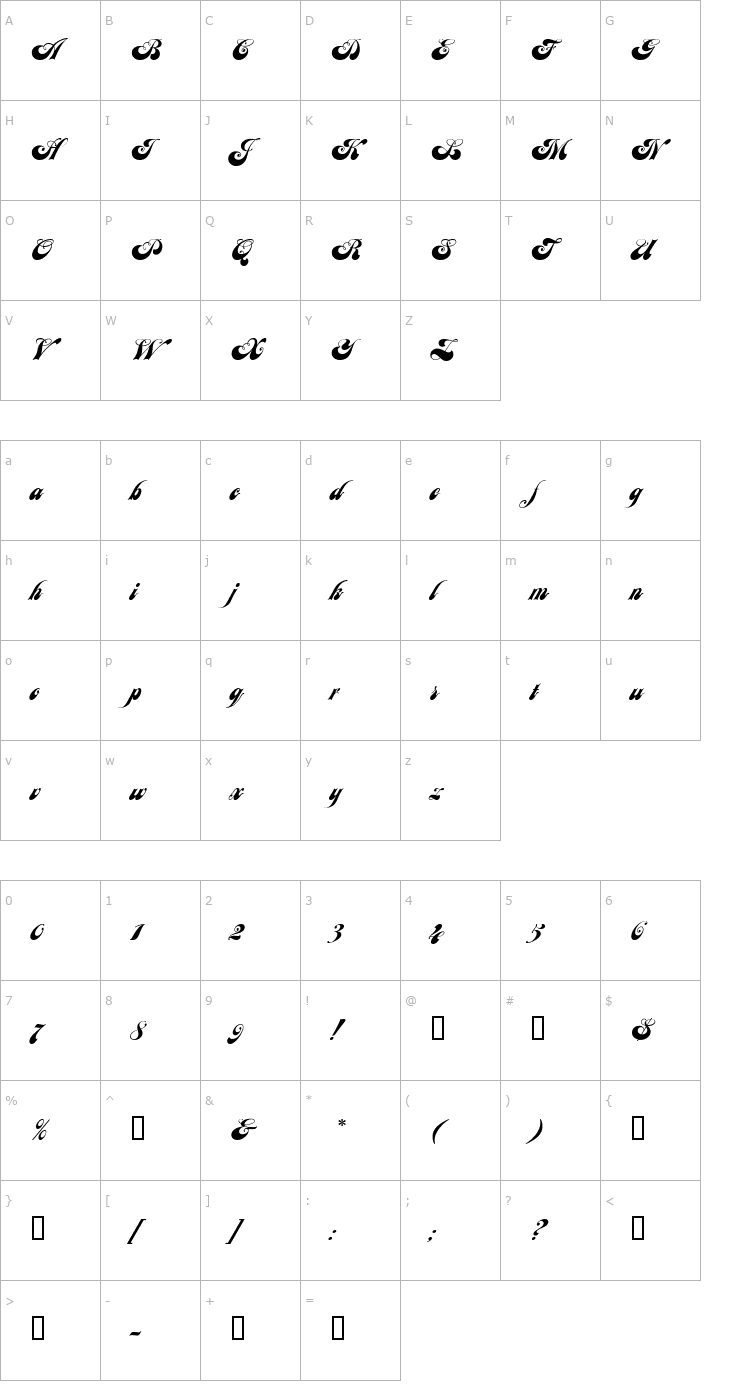 Character Map Julia Script EF Font