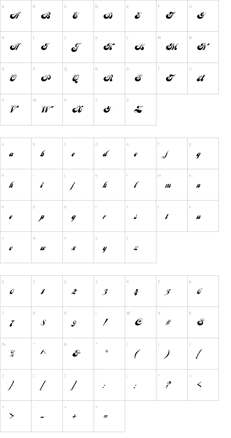 Character Map Julia Script Font