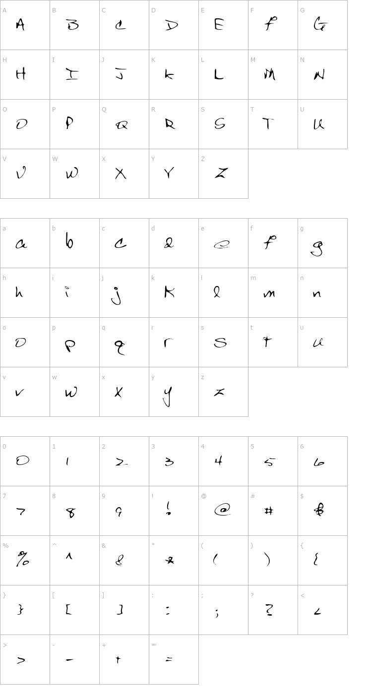 Character Map JuliesHand Regular Font