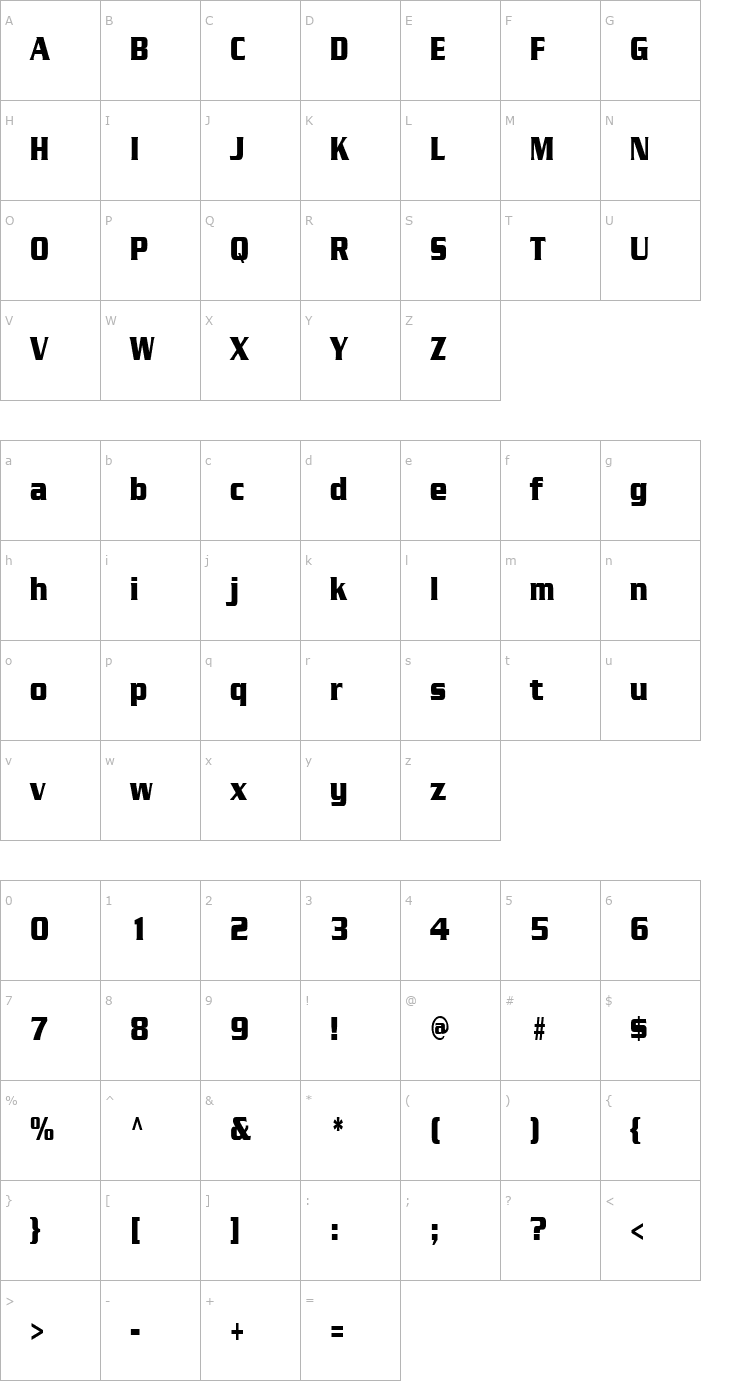 Character Map JuliusCondensedBlack Font