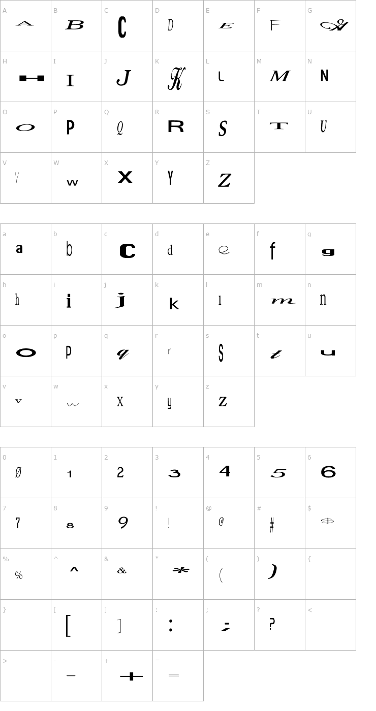 Character Map Jumbalaya Ex Font