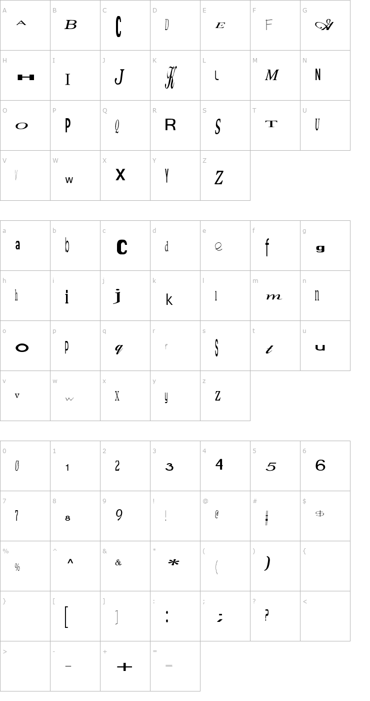 Character Map Jumbalaya Font