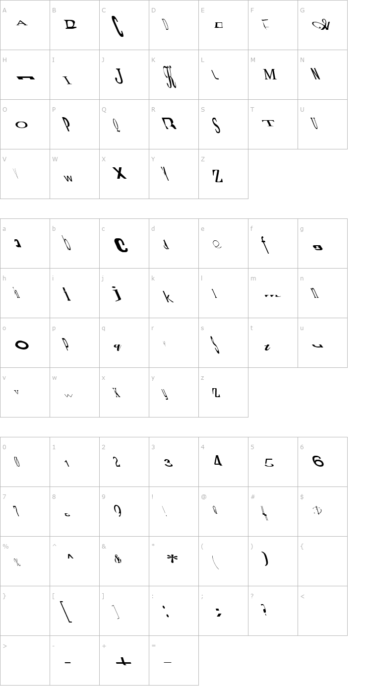 Character Map Jumbalaya Now Leftie Font