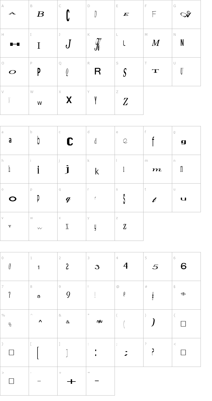 Character Map Jumbalaya Regular Font