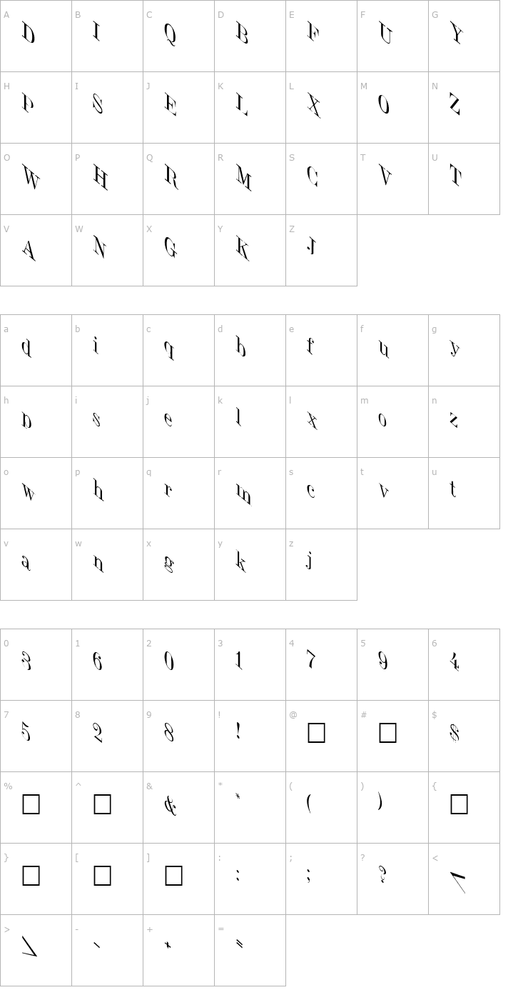 Character Map Jumble Italic Font