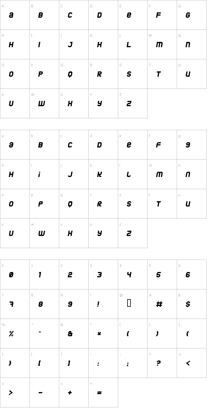 Character Map Jumbo Italic Font