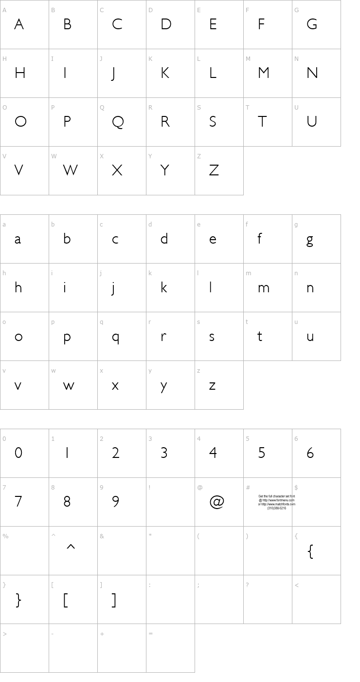 Character Map JunienLight Tryout Font