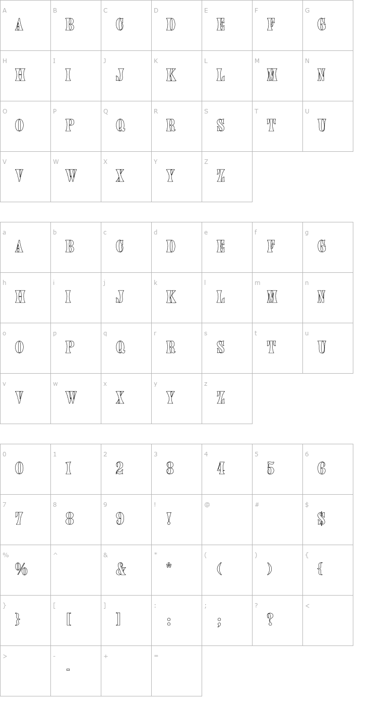 Character Map Juniper-Normal Hollow Font