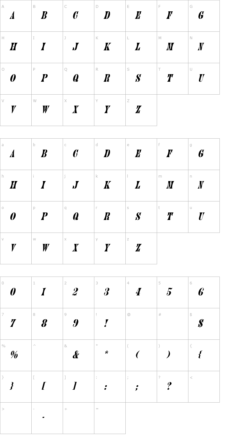 Character Map Juniper-Normal Italic Font