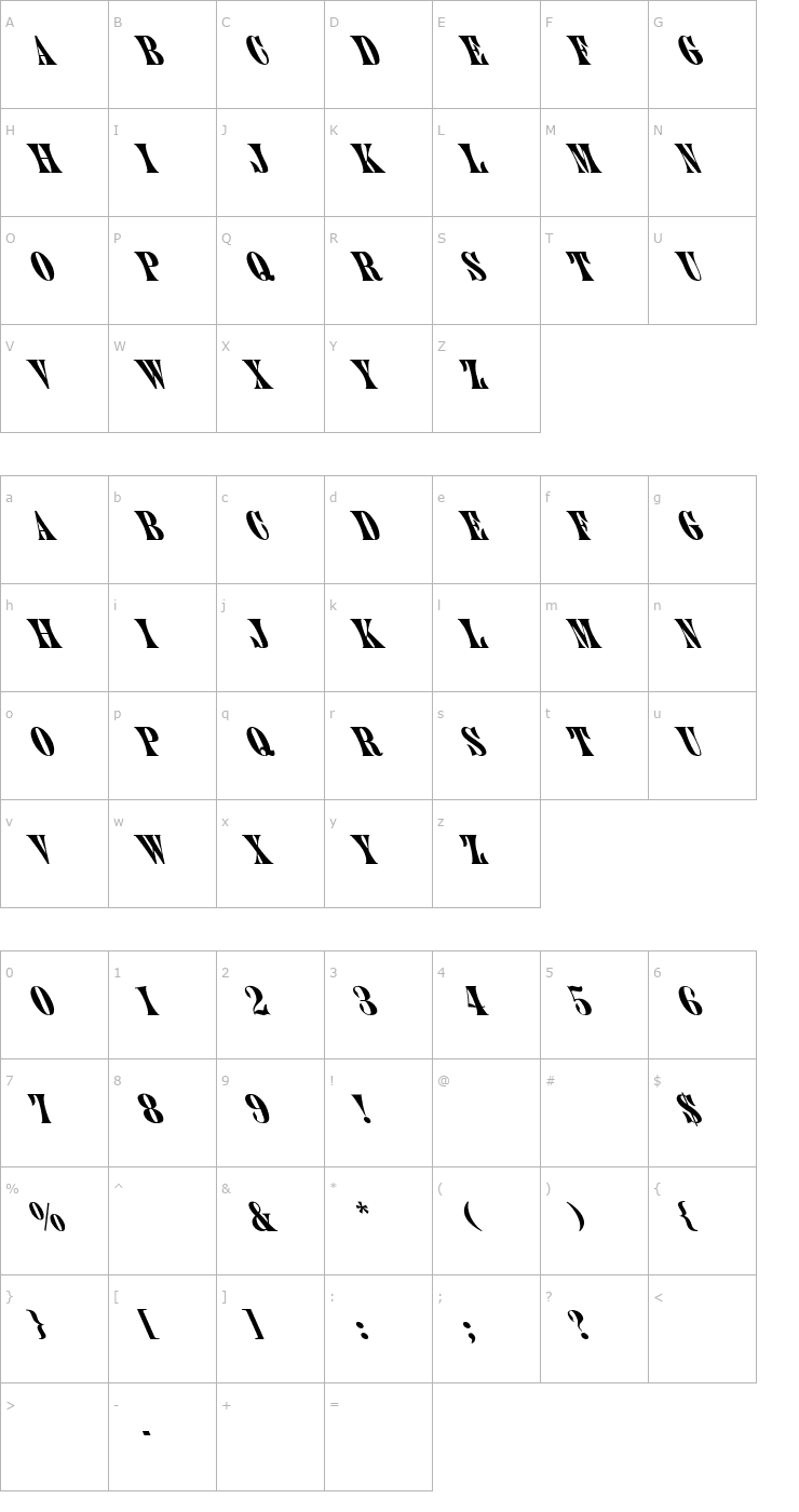 Character Map Juniper Thin Leftie Font