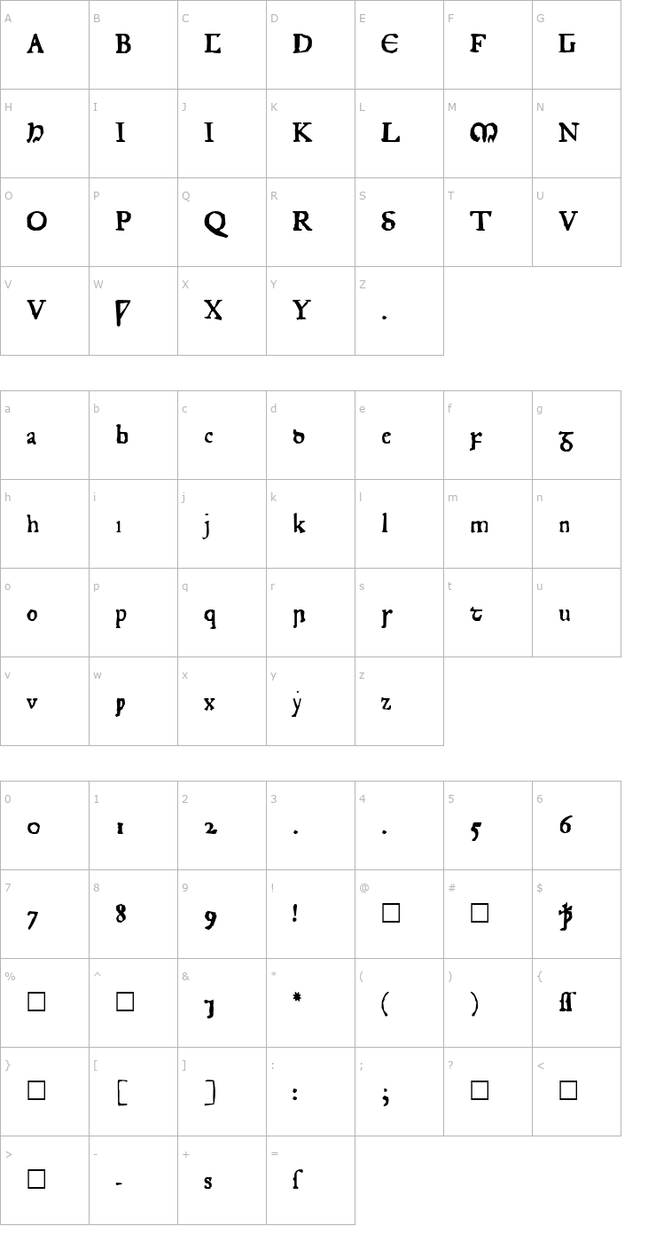 Character Map Junius Rough Font