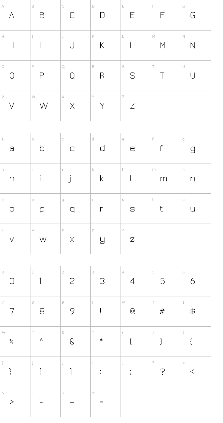 Character Map Jura Light Font