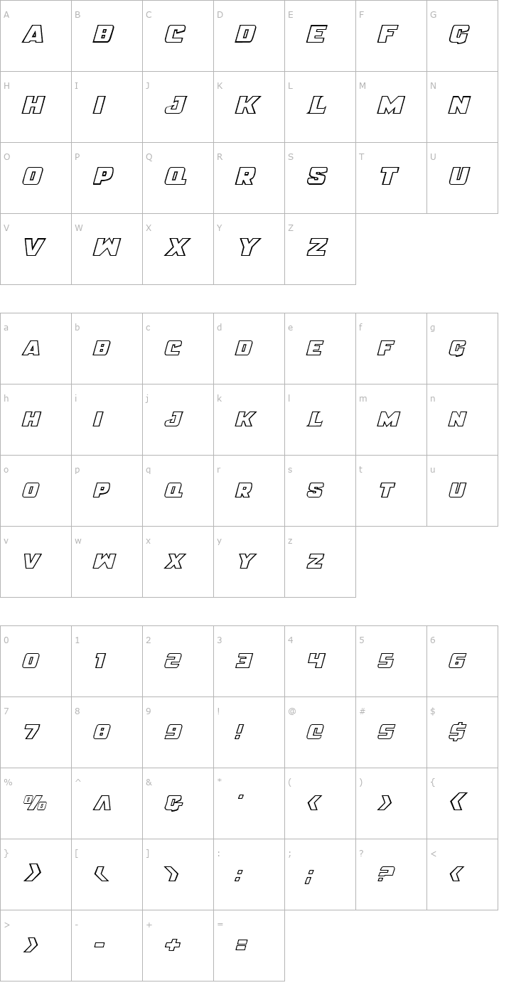 Character Map JUSTICE Font