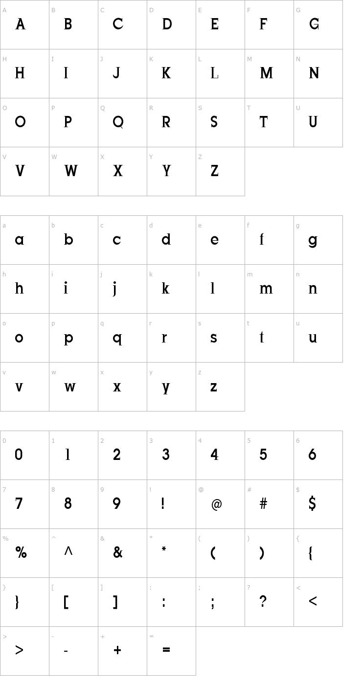 Character Map JustOldFashion-Condensed Font