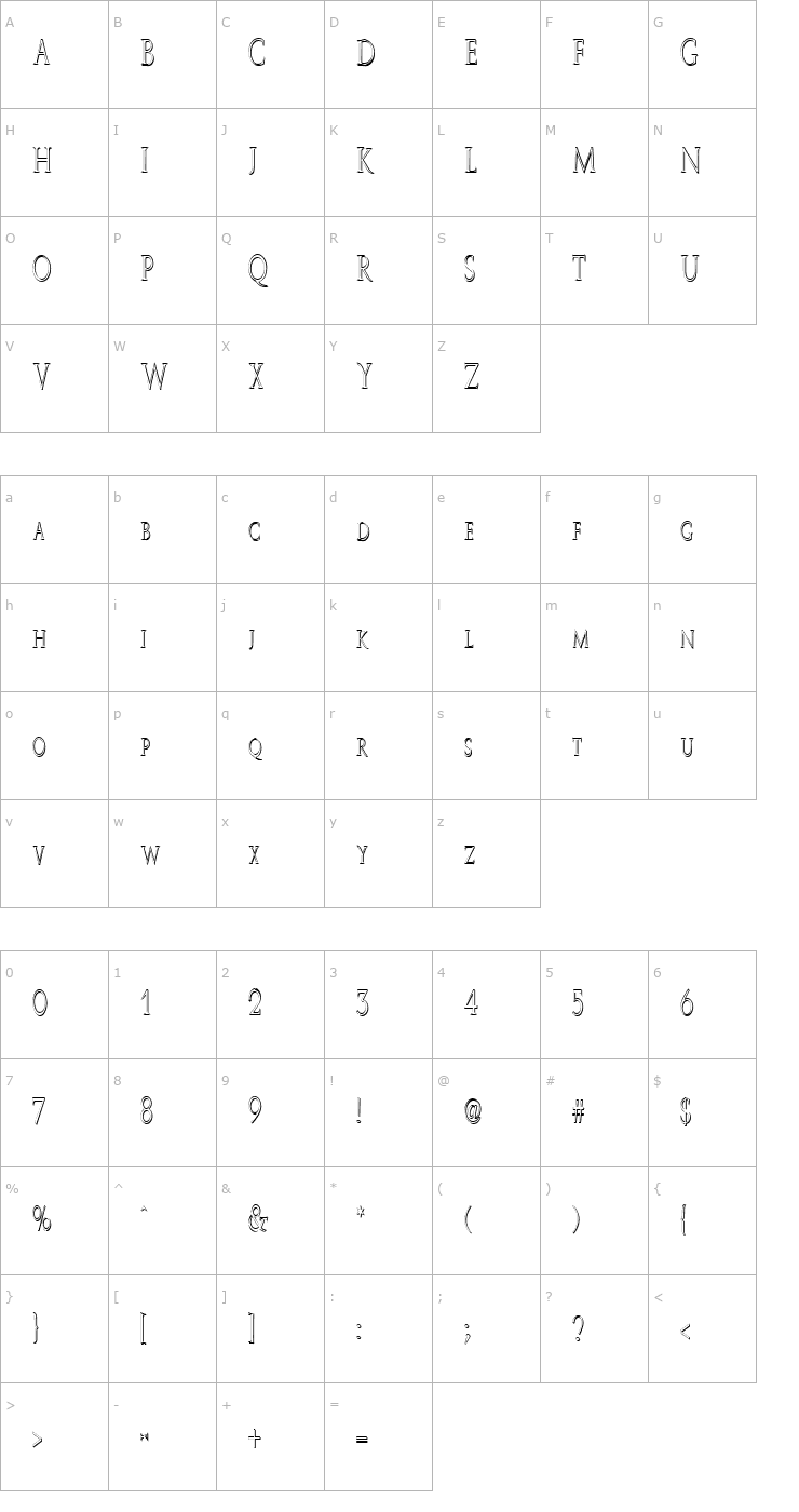 Character Map JW Brass Font