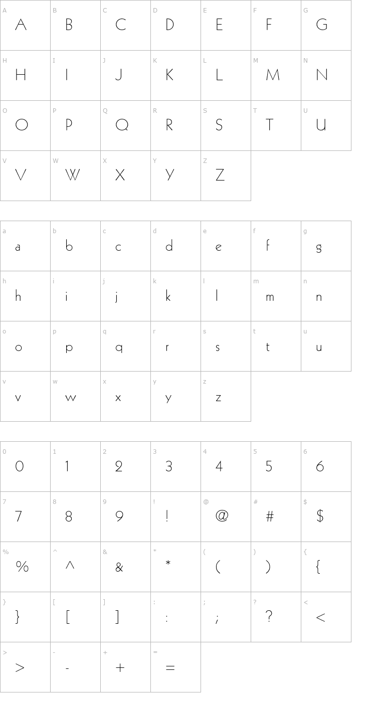 Character Map Kabel-Light Font