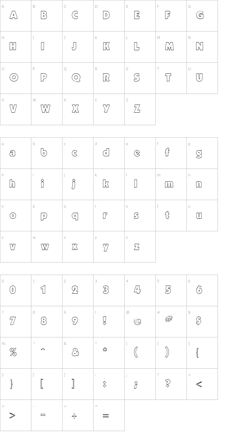 Character Map Kabel Outline Regular Font