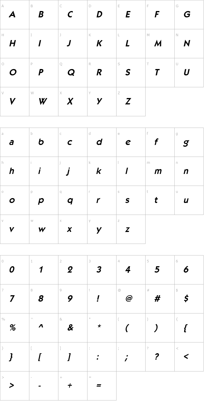 Character Map Kabob BoldItalic Font